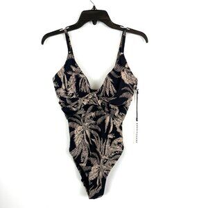 Robin Piccone Women’s Black Palm Tree Print One Piece Swimsuit Size 12